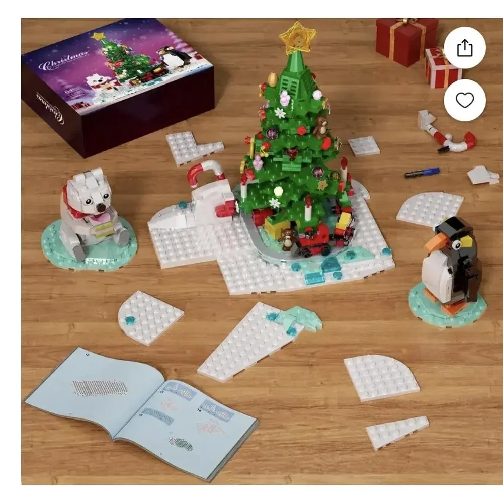 Penguin Snowman Santa Claus Christmas Tree Building Blocks Light Up